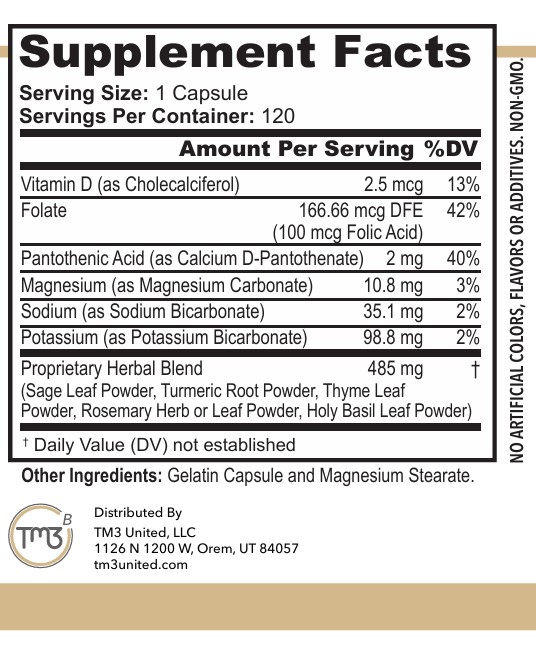 Official TM3 BON3-X Supplement Facts panel